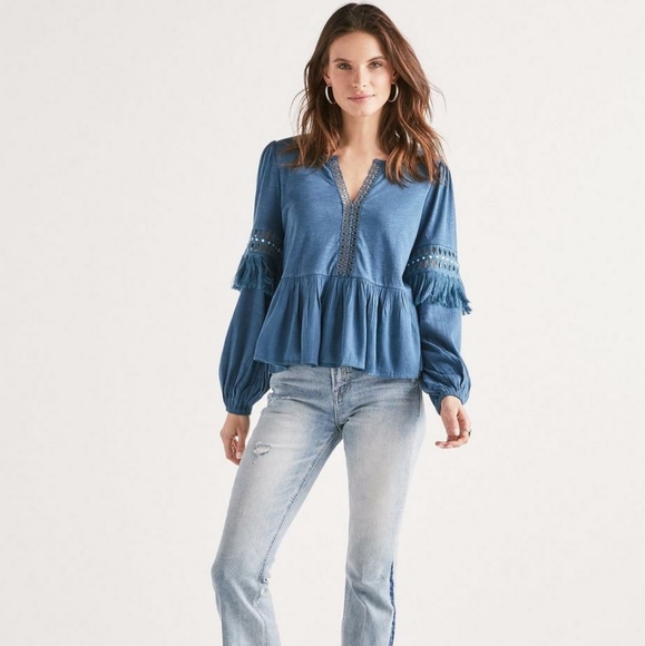 Lucky Brand Tops - Lucky Brand Blue Peasant Top XL